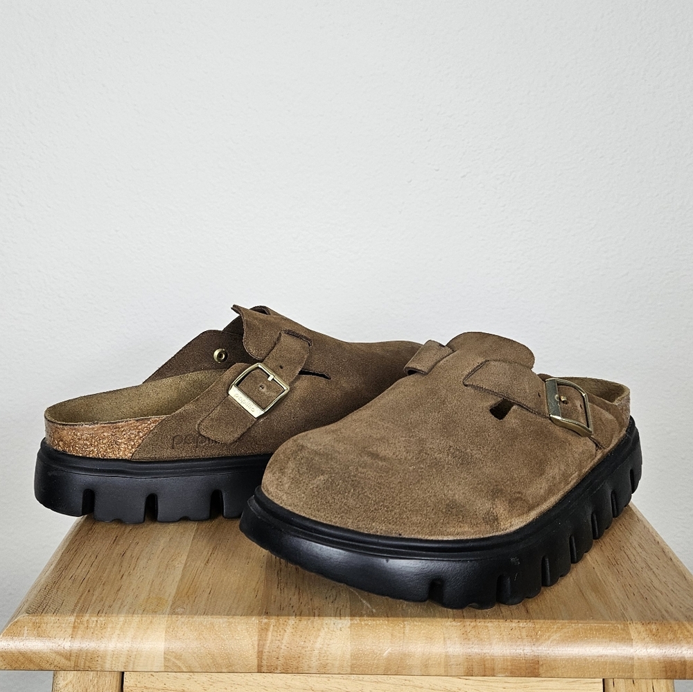 Papillio Birkenstock Boston Clog Chunky Suede Leather Shoes Size 36 Brown